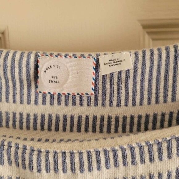 Anthropologie 9-h15 stcl Postmark Striped Bell Sleeve Blue White Top Size S - Picture 11 of 11